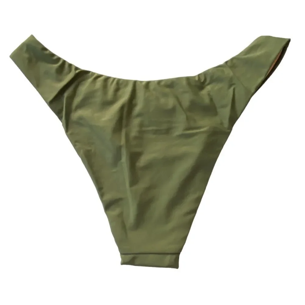 J Crew Safari Green Curved Waist Cheeky Bikini Bottom NWT